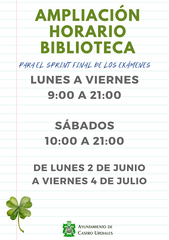 Ampliación horario Biblioteca para el sprint final de los exámenes