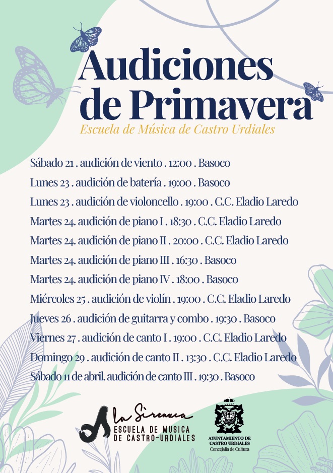 Audiciones de Primavera 2026 - Escuela de Música "La Sirenuca"