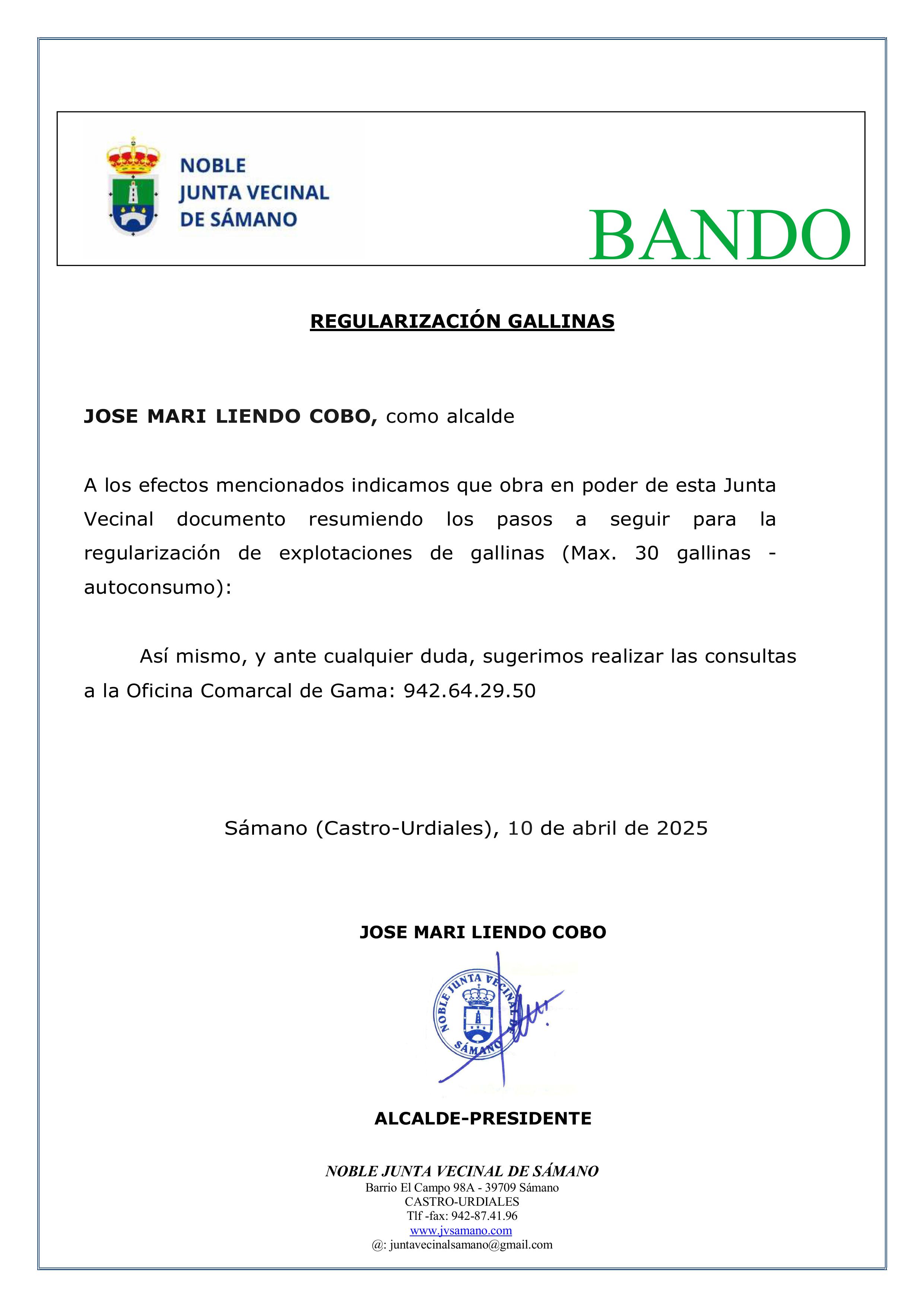 Bando: Regularización Gallinas 2025