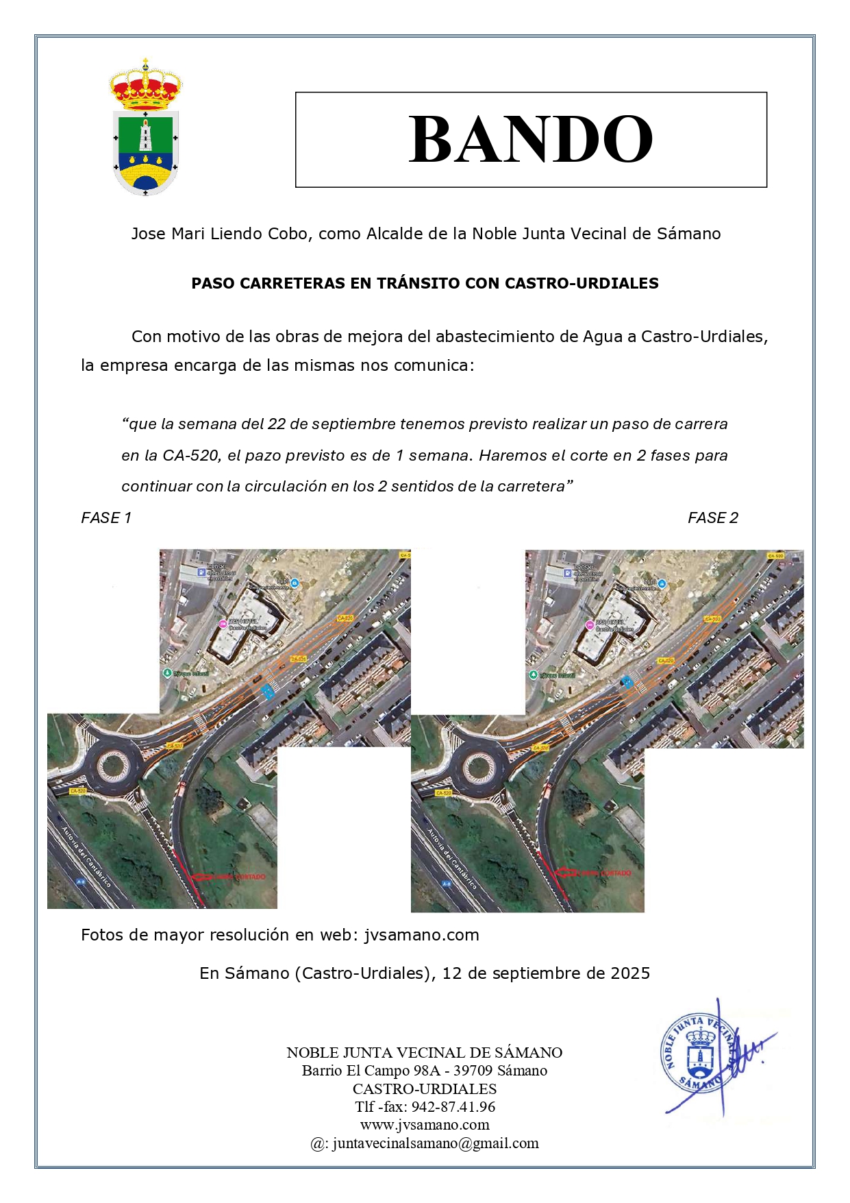 Bando:Paso Carreteras en Tránsito con Castro-Urdiales.Septiembre 2025