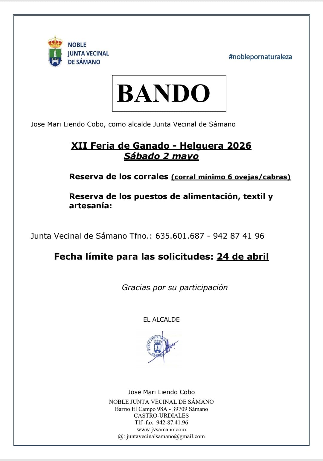 Bando XII Feria de Ganado-Helguera 2026