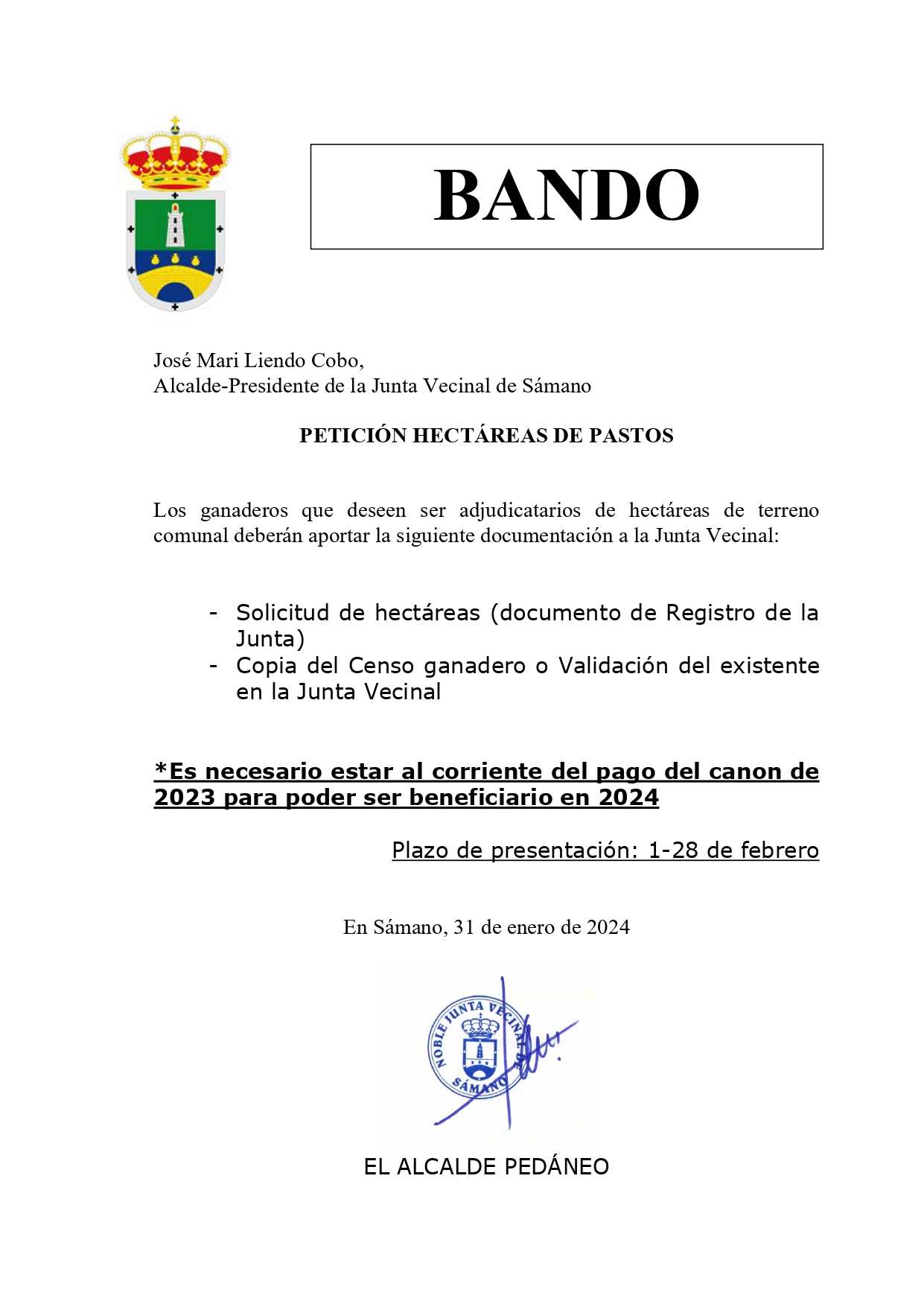 Bando Petición Hectáreas de Pastos 2024