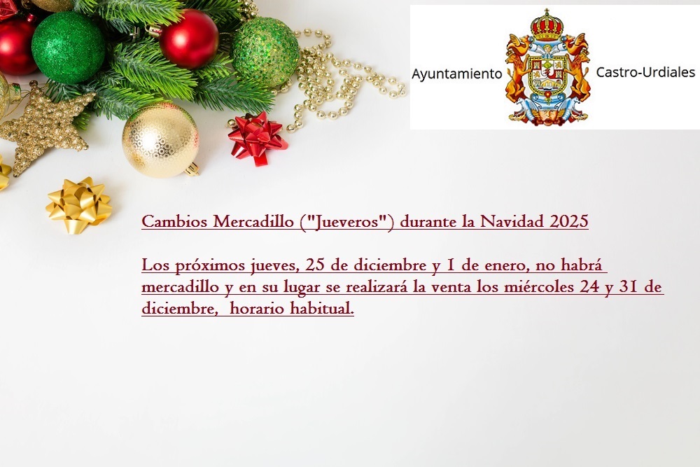 Cambios  día Mercadillo  ("Jueveros")  durante la Navidad 2025