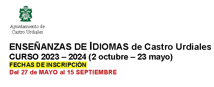 Enseñanza de Idiomas - Inscripción Curso 2023/2024
