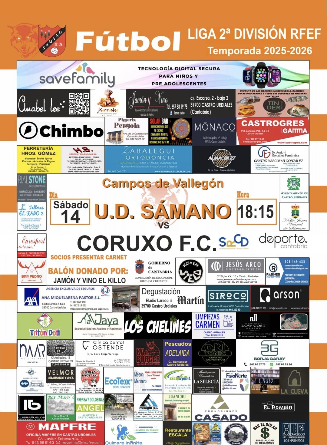 Liga 2ª División RFEF: U.D. Sámano vs Coroxo F.C.Sábado 14  Marzo 2026