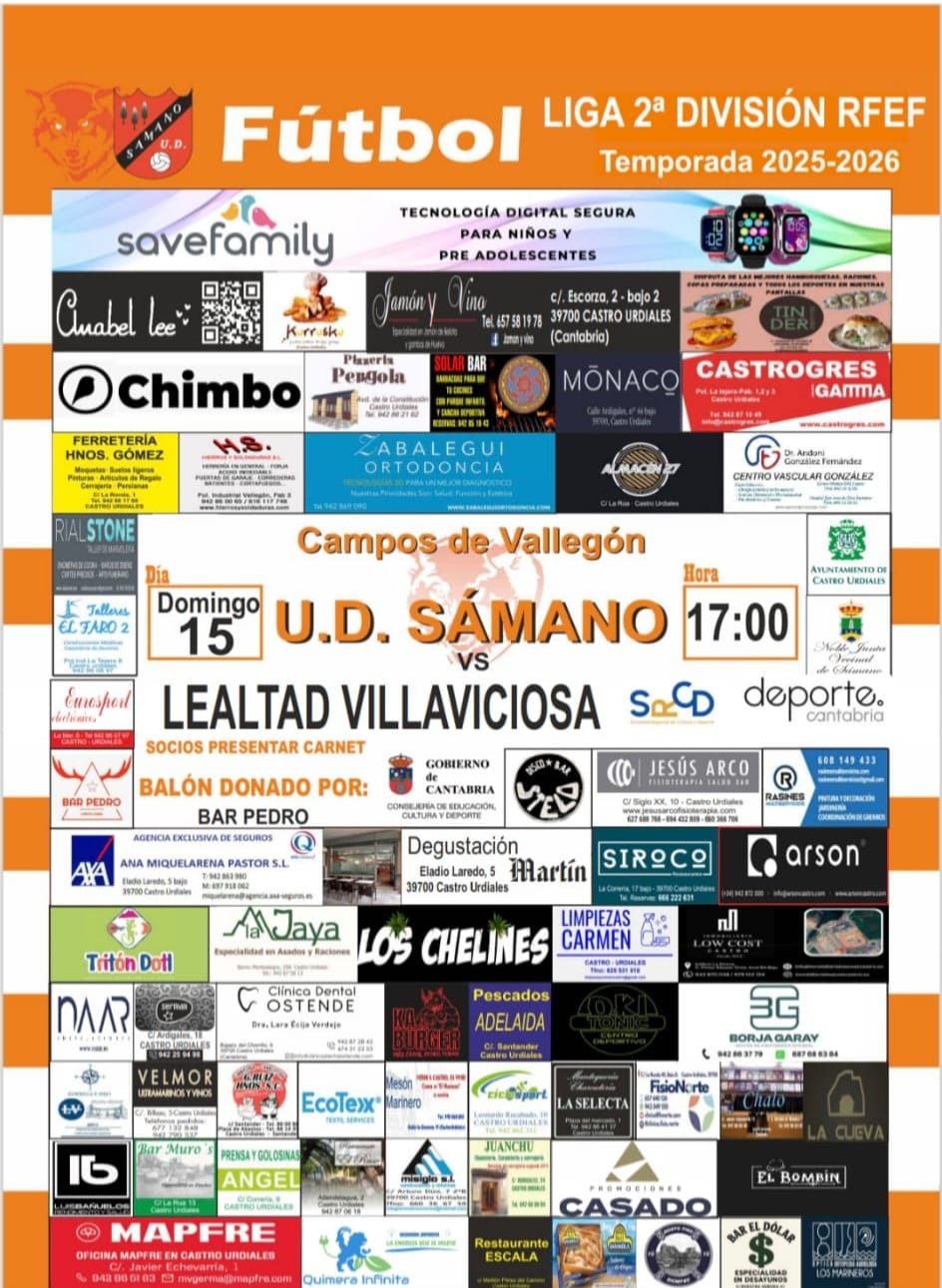 Liga 2ª División RFEF: U.D. Sámano vs Lealtad Villaviciosa.Domingo 15 de Febrero  2026