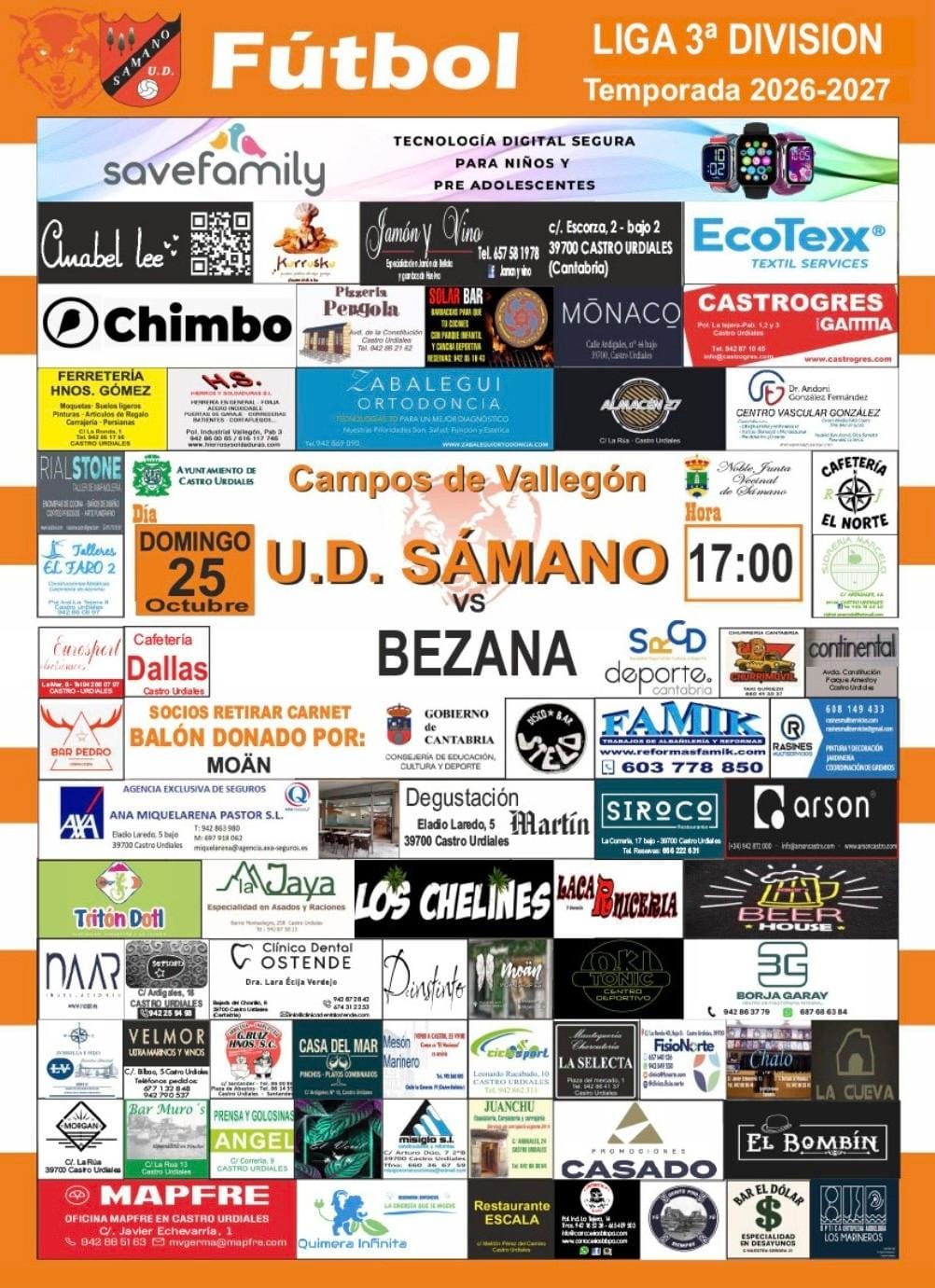 Liga 3ª División : U.D. Sámano vs Bezana.Domingo 25 de Octubre 2026 