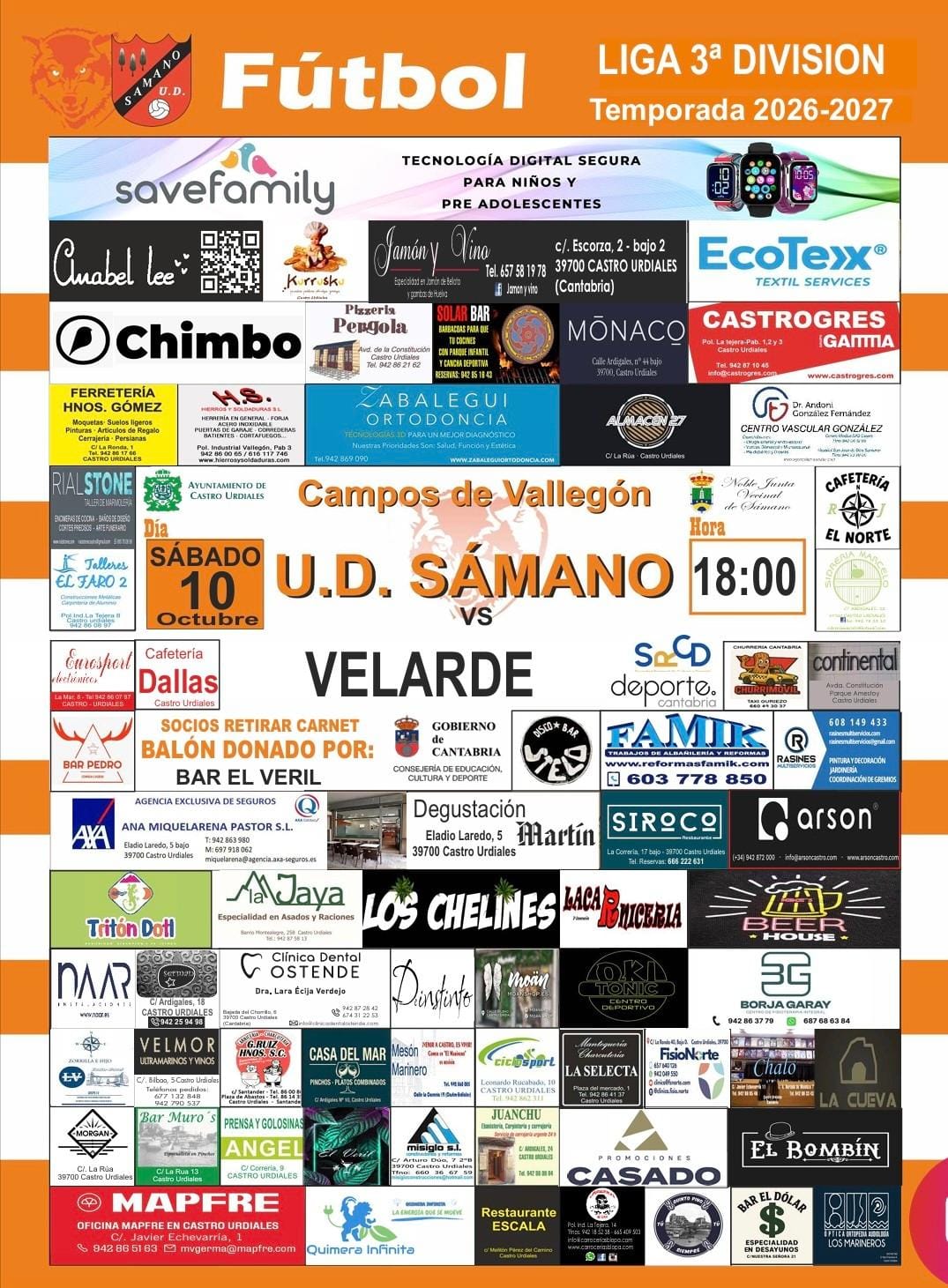 Liga 3ª División : U.D. Sámano vs Velarde.Sábado 10 de Octubre 2026 