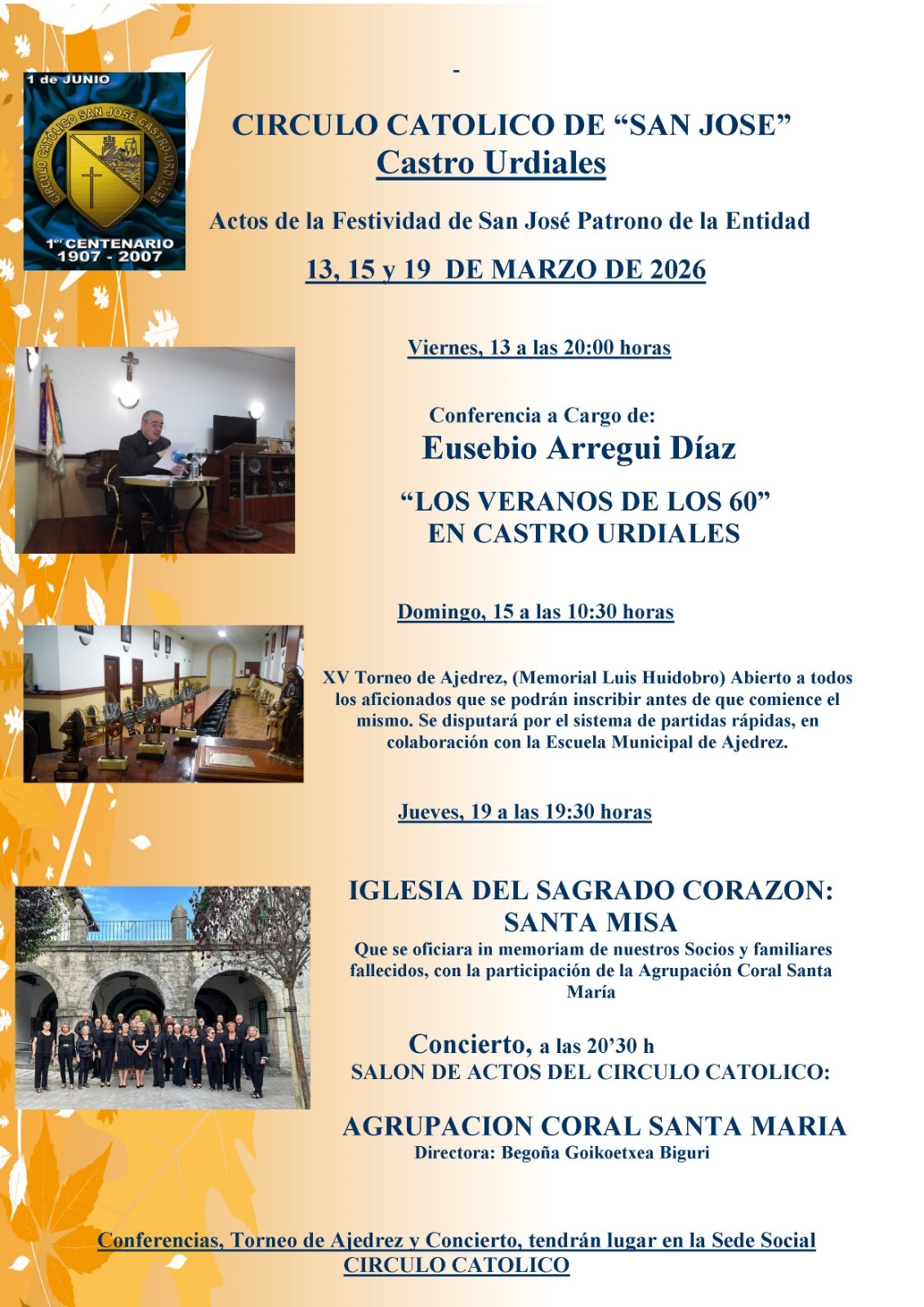 Actos Programados por el Círculo Católico San José de Castro-Urdiales