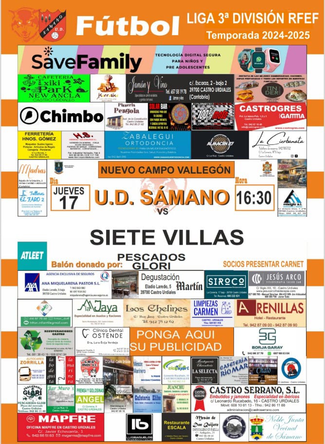 Liga 3ª División RFEF: U.D. Sámano vs Siete Villas.Jueves 17 de Abril