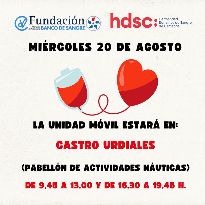 Visita del Banco de Sangre de Cantabria - Miércoles  20 de agosto 2025